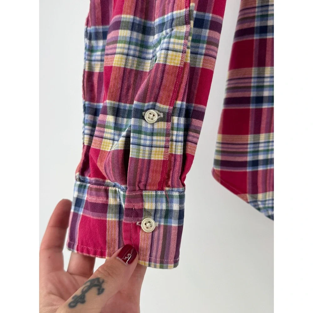 Ralph‎ Lauren Mens Classic Fit Red Plaid Cotton Button Down Shirt Large Long Slv